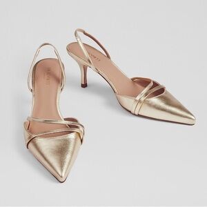 New | LK Bennett Metallic Madely Double Strap Kitten Shoes in Champagne